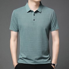 Cotton Polo Shirt Men Short Sleeve Printed Collared Classic Business Casual Top