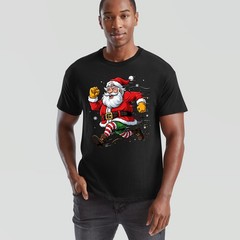 Running Santa Christmas Holiday Mens T-Shirt Womens Graphic Tee Festive Apparel