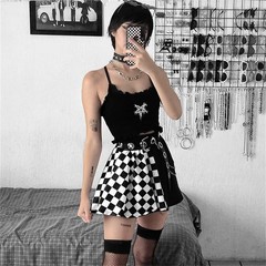 Goth Skirt High Waist Black Skater Skirts Pleated School Tennis Skirt-PJ M