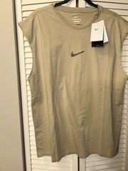 Nike Men’s Training Tank Top Cut-off New Khaki Dessert Black Print (Size:M)