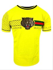 Mens T-Shirt Bucheli Italian Baroque Logo Stripe Gold Tiger Slim Fit Crew Neck