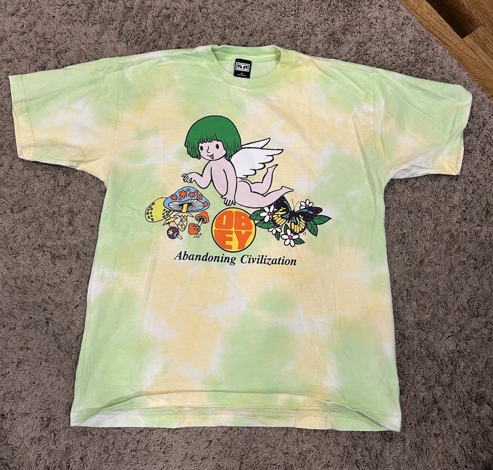 OBEY Abandoning Civilization Tie-Dye Cherub Angel Graphic T-shirt Size M