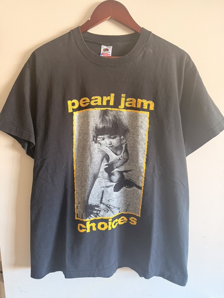 Vintage 1992 Pearl Jam Choices Lollapalooza Exclusive Shirt Yellow Text