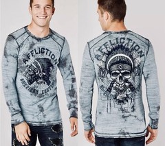 Affliction American Customs Wyoming Thermal Crystal Wash Mens Size L