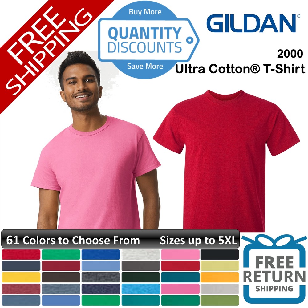 Gildan Men Ultra all Cotton & Blends T-Shirt Classic fit Up To 5XL 2000b