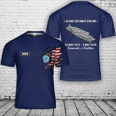 Custom Name US Navy USS Nimitz (CVN-68) 3D T-Shirt 3D Size S-5XL