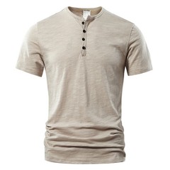 Camiseta Hombre Casual Verano Alta Calidad Manga Corta Cuello Henry Moda Básica