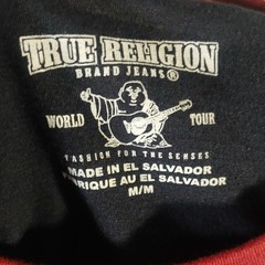 True Religion World Tour Buddha Graphic Raglan T-Shirt Black Red Size Medium