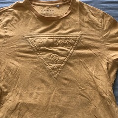 GUESS EMBOSSED TRIANGLE T-SHIRT Mustard Yellow Gold Tee Womens Small