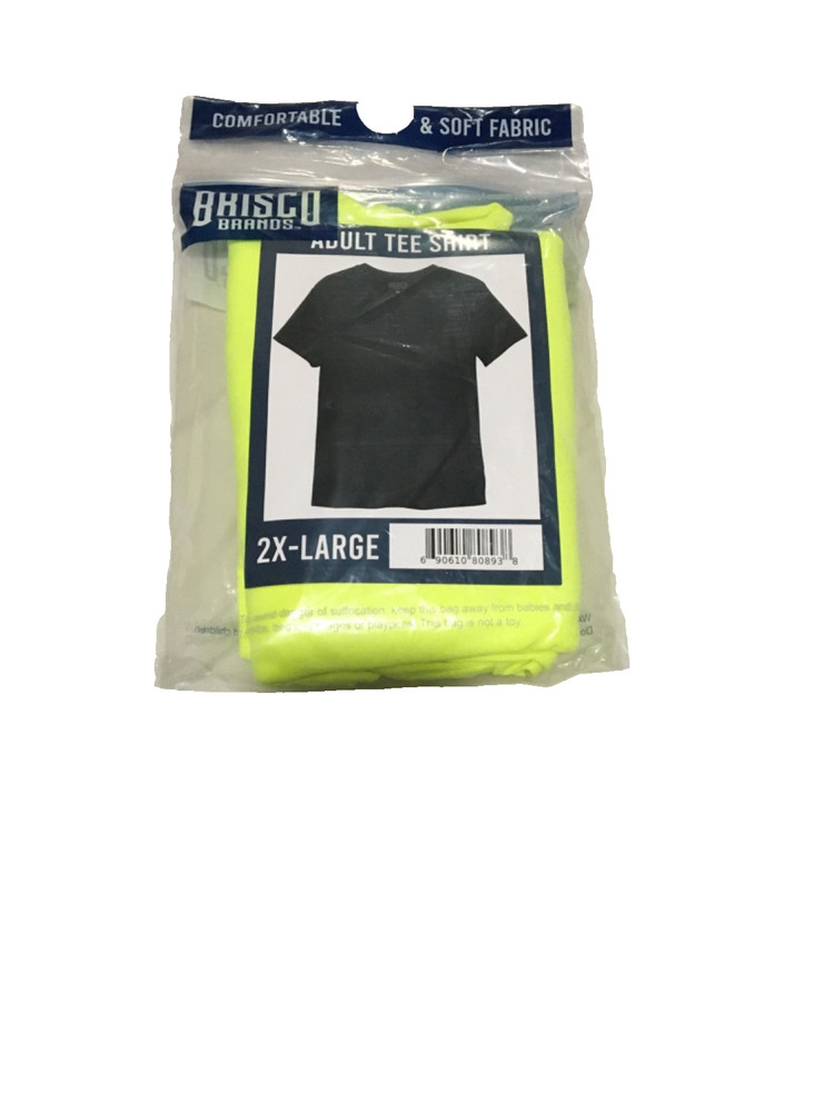Brisco Brands Comfortable Short Sleeve Fluorescent Yellow T-Shirt Adult 2XL NEW
