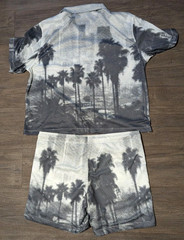 H&M 2-Piece Loose Fit Resort Shirt / Mesh Shorts Size XL Grey Beach Casual