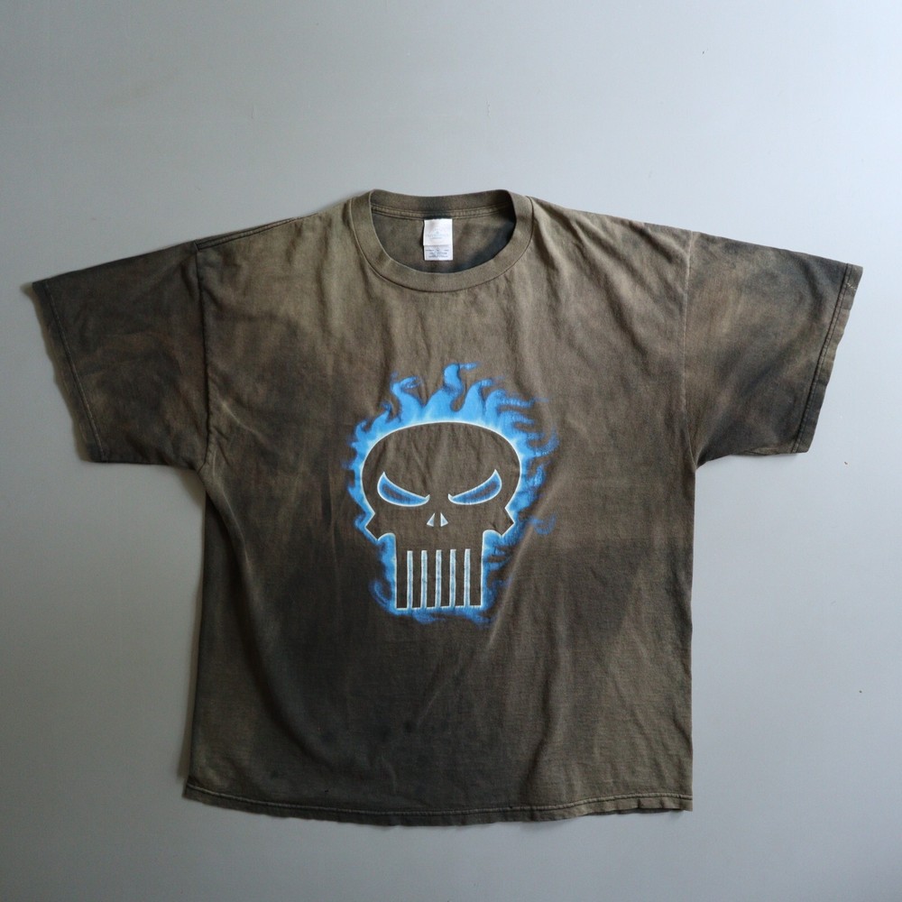 Vintage The Punisher Shirt Marvel Comics Adult XL Flaming Skull Mens Sun Faded