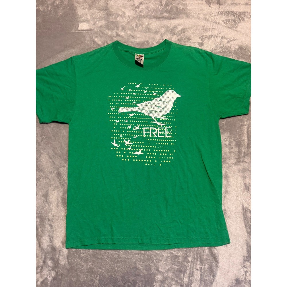 Fruit of the Loom T-Shirt Mens Large Green Bird Free Graphic Religious Quote