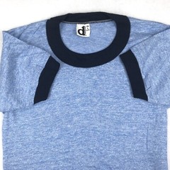NOS vintage 80s BLANK BLUE RAYON TRI-BLEND RINGER T-Shirt XXXS soft thin rock