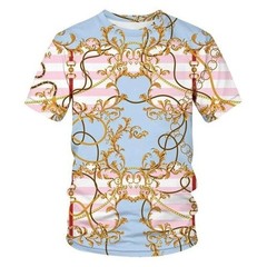 Luxury Baroque Style 3D Print Men’s T-shirts Fashion Round Neck Short Sleeve.