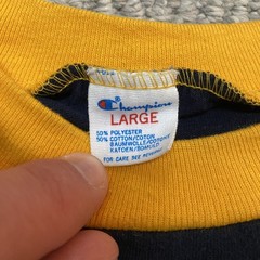 VTG 80s Champion Tag Frankenmuth Volkslauffe Navy Yellow Raglan T-Shirt Adult L