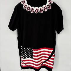 Back In Black BIB Devil Nut Skull American Flag Lace Up Side Streetwear T-Shirt