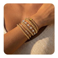 Gold Beaded Bracelet Set with Pearls, Bride to Be Jewelry, Bachelorette Party…