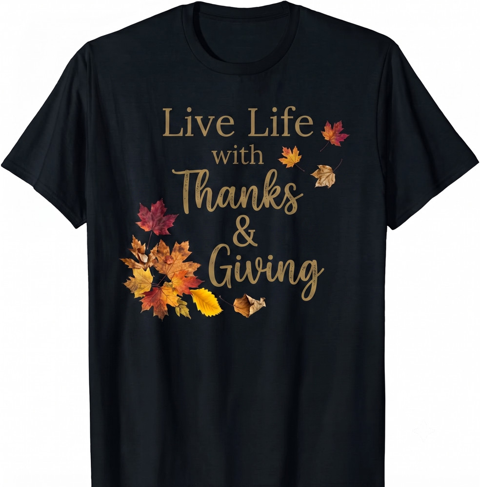 Live Life With Thanks And Giving Autumn Fall Season Graphic T-shirt