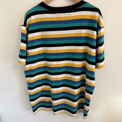 Guess Originals Men’s L Vista Logo T-Shirt Blue Black Yellow Striped Streetwear