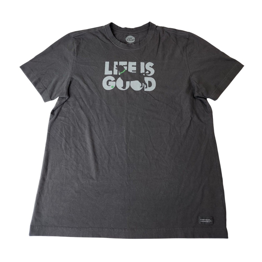 Life is Good Crusher Tee Large Charcoal Grey Dog Graphic Cotton Positive Vibes