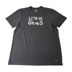 Life is Good Crusher Tee Large Charcoal Grey Dog Graphic Cotton Positive Vibes