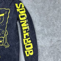 Nickelodeon Men SpongeBob Long Sleeve Shirt XS Black Yellow Acid Wash Streetwear