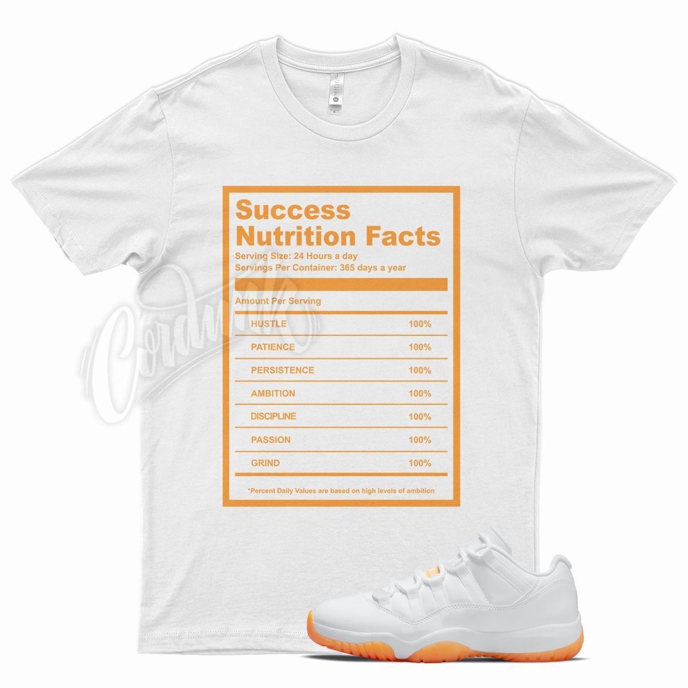 White SUCCESS T Shirt for J1 11 Low Bright Citrus Laser Orange Vapormax Plus