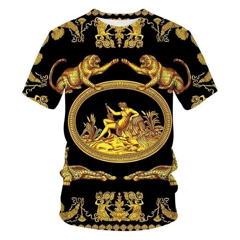 Luxury Baroque Style 3D Print Men’s T-shirts Fashion Round Neck Short Sleeve.