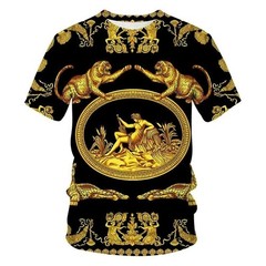 Luxury Baroque Style 3D Print Men’s T-shirts Fashion Round Neck Short Sleeve.