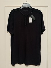 John Varvatos USA Men Charcoal Grey Heather Short Sleeve Duke Henley – NWT