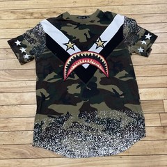FOCUS Quality Wear T Shirt Mens M Shark Mouth Graphic Tee Camo Green Maxi Star M