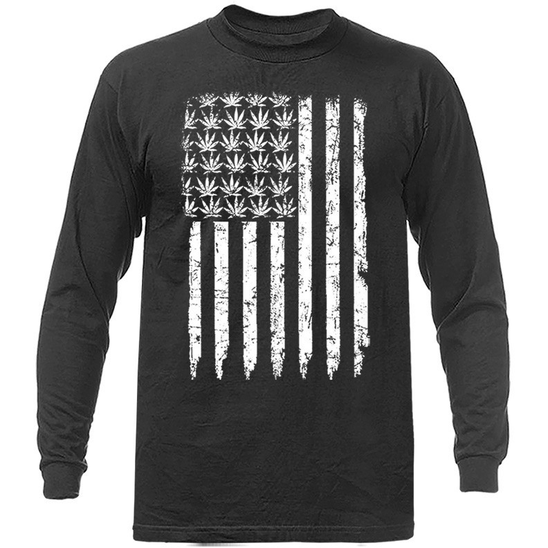 Weed Flag Pot Leaf Marijuana Cannabis Long Sleeve T-Shirt