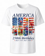 America 250 Years Flag Floral Graphic T-Shirt, 250th Anniversary Patriot Shirt