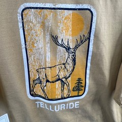 ComfortWash Telluride Graphic Tee Large Sand Beige 100% Cotton Elk Print Casual