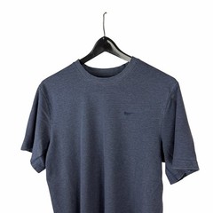 Mens Y2K Nike Embroidered Micro Swoosh Essential Stretch Blue Shirt Size L