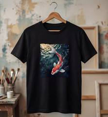 Koi Fish T-Shirt Black 90% Cotton Graphic Tee | S M L XL 2X 3X Unisex