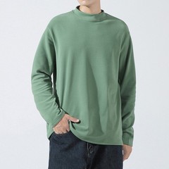 Spring Men Retro Half-Turtleneck Warm Long Sleeve Tee Solid Color T Shirt Tops