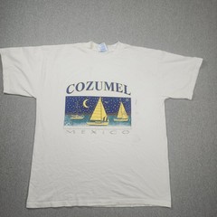 M&O Knits Cozumel Mexico Sailboat Graphic Tee Mens XL White Good Vintage Style