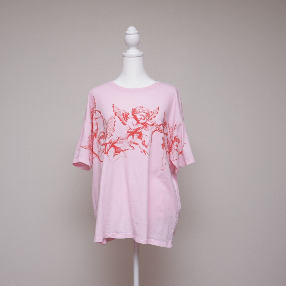 Way To Celebrate Pink Cupid T-Shirt Womens XLarge Oversized Angel Cherub Graphic