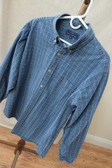 John Ashford Long Sleeves Blue Plaid Button Down Mens Shirt Sz XL 100% Cotton