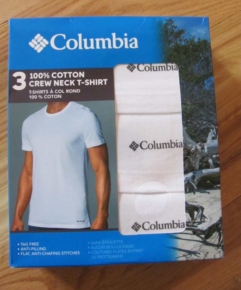 Columbia White 100% Cotton Crew Neck Short Sleeve T-shirts New 3 Pack Men’s S/P
