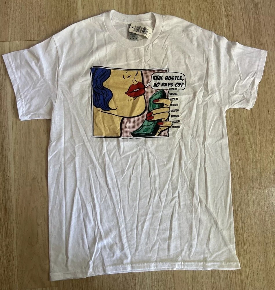Lichtenstein Style “Real Hustle, No Days Off”Graphic T Medium Comic Graphic New