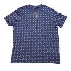 Michael Kors Men’s Allover Print Indigo Blue White Shirt Tee Size Large L New