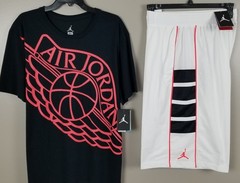 JORDAN 1 JUMPMAN WINGS OUTFIT SHIRT + SHORTS SET WHITE BLACK INFRARED (SIZE XL)