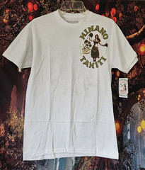 Hinano Tahiti Men’s White Double-Sided Hula Girl Graphic Logo Crew T-Shirt S