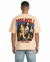 Sponsor Mens Tupac Makaveli Cream Graphic T-Shirt Vintage Style Retro Streetwear