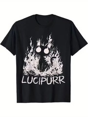 Men’S Lucipurr Gothic Pun T-Shirt – Funny Black Cat in Flames Graphic Tee, 100%