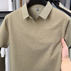 Short Sleeve V Neck Lapel T-Shirt for Men Breathable Business Casual Top