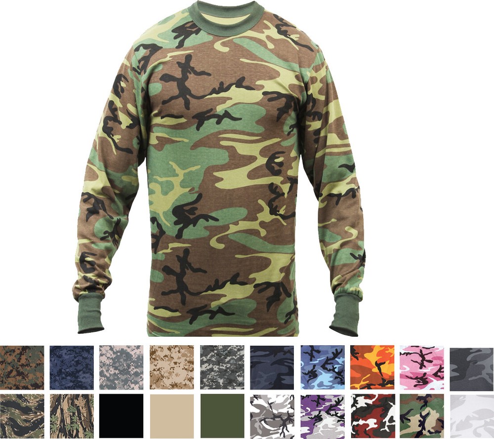 Rothco Long Sleeve T-Shirt Tactical Camo Military Crew Tee Undershirt Army Shirt